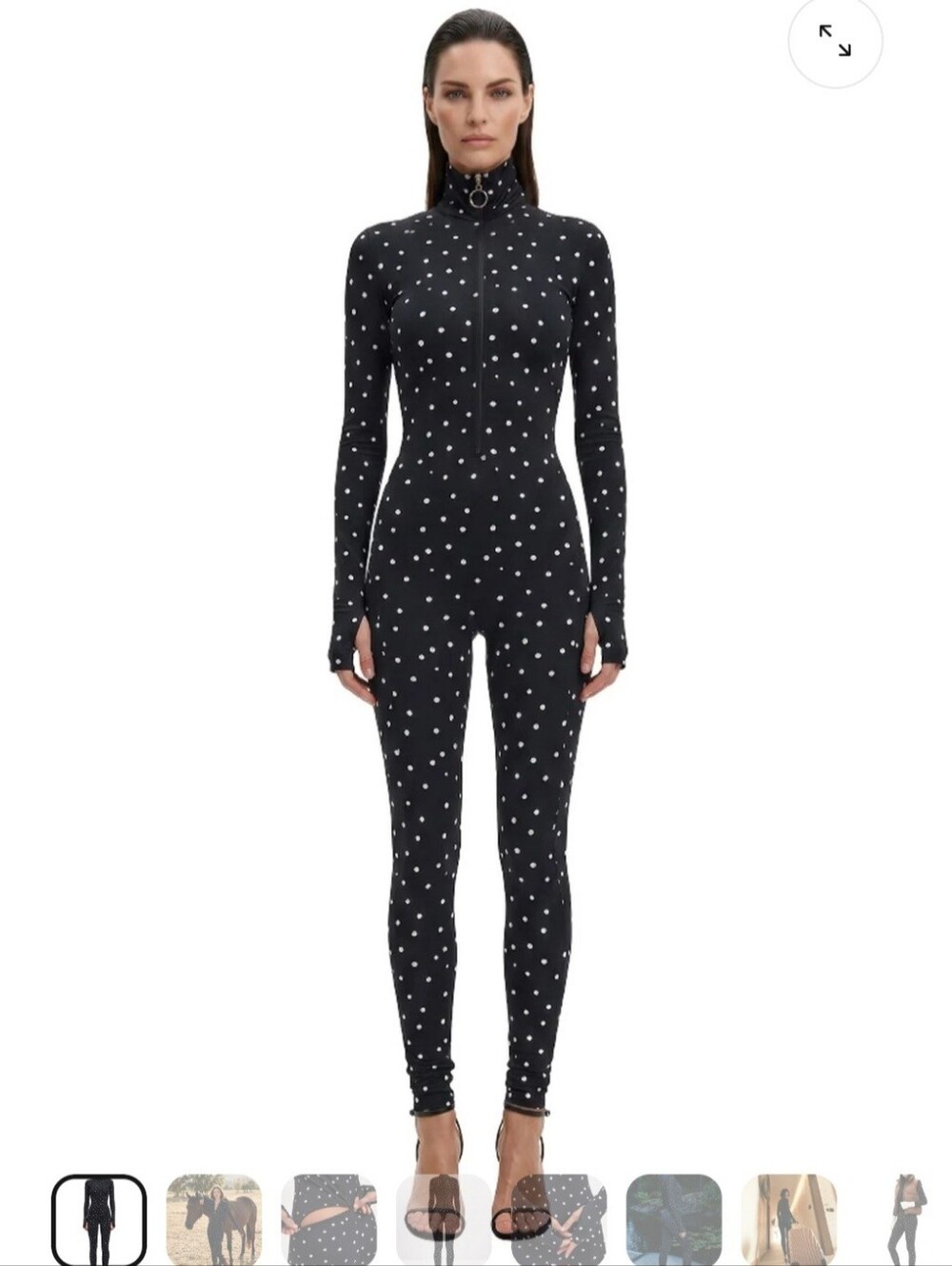 Black Polka Dot Long-Sleeve Fitted Jumpsuit